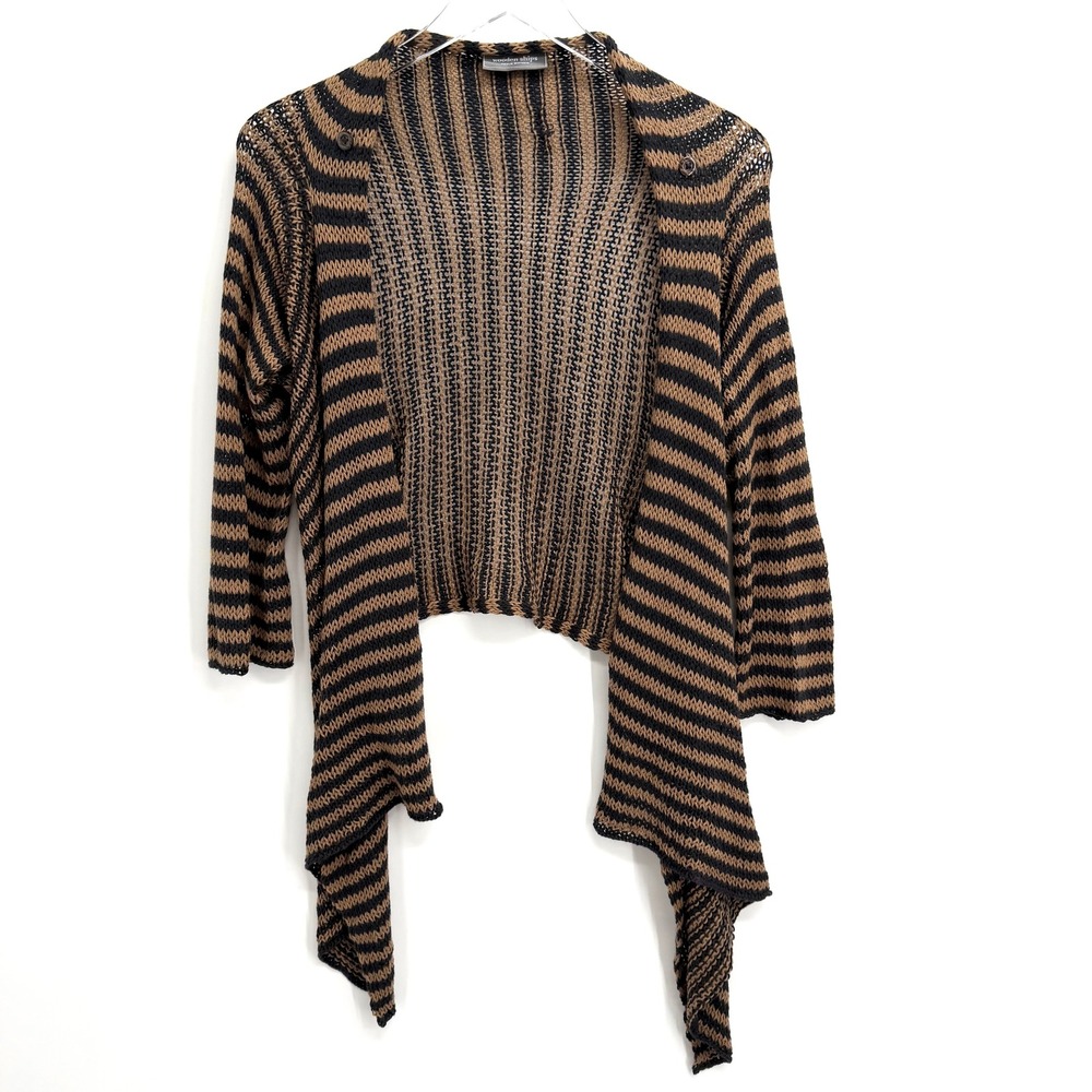 Wooden Ships‎ Paola Buendia Striped Open Front Cardigan S/M Tan Black Draped